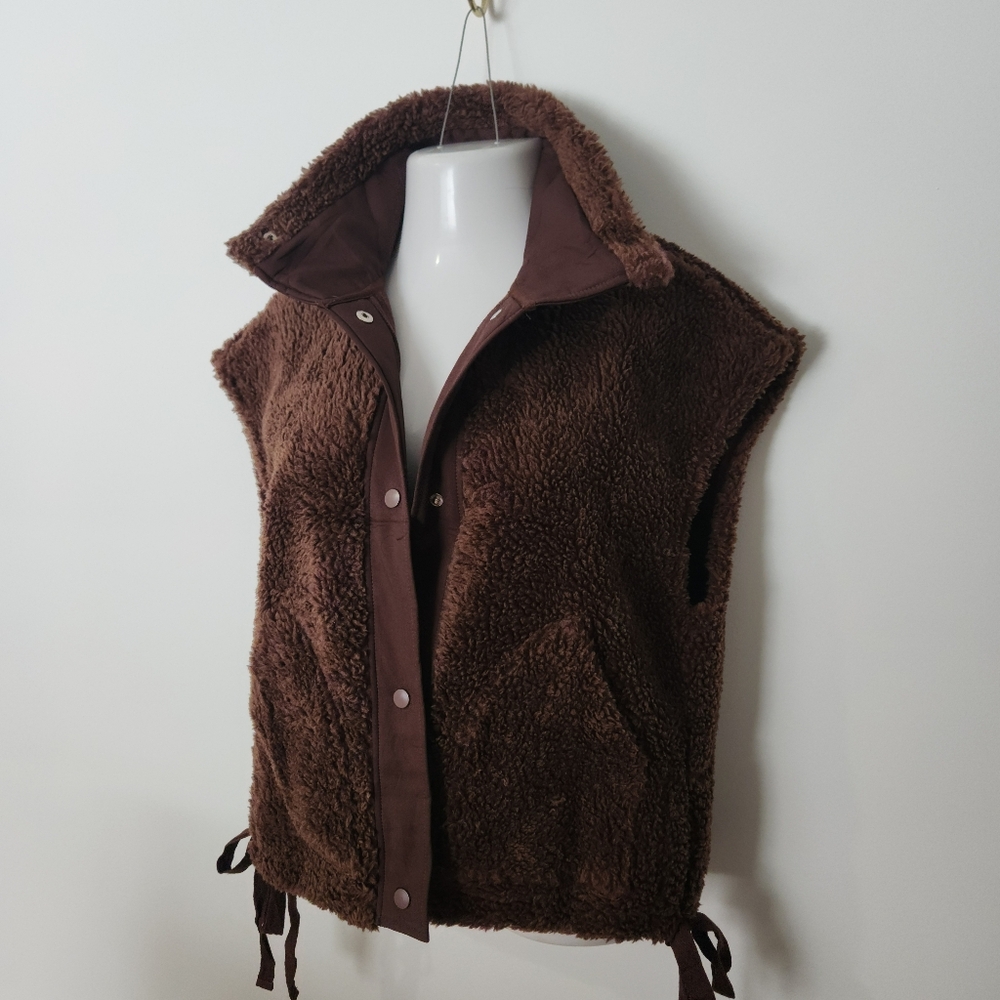 Brown Sherpa Oversized Vest S NWT